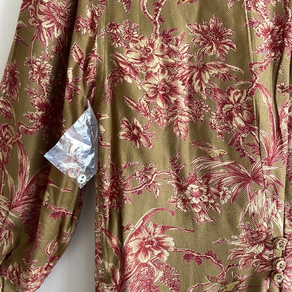 Soft Surroundings Blouse Button Down Floral Ruffles Red Green Medium - Picture 5 of 8